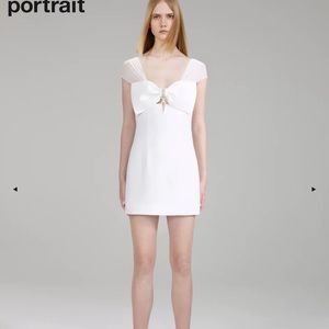 Self-Portrait White Heavy Crepe Bow Mini Dress